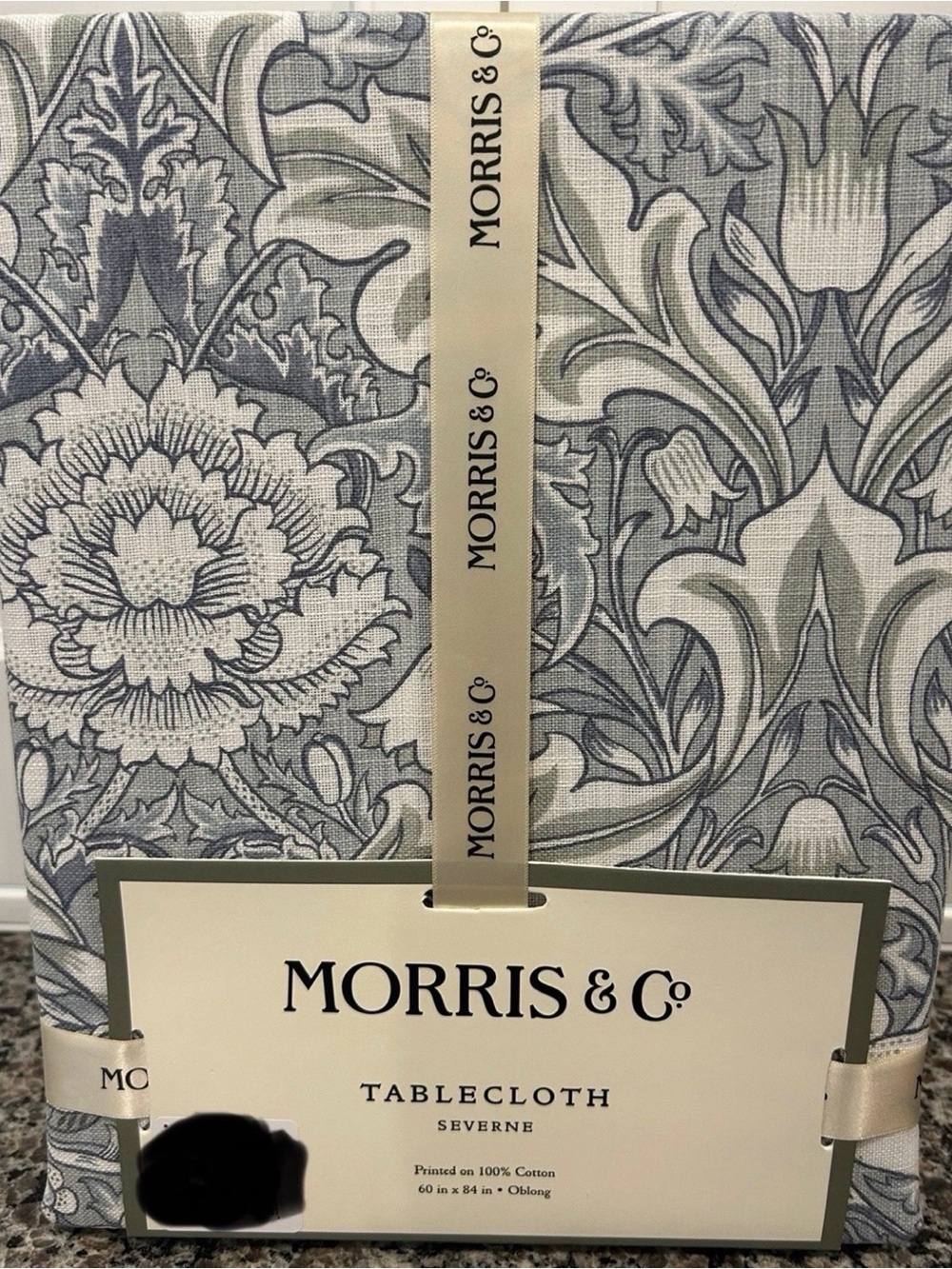 MORRIS & Co Severne Blue Cream 60 x 84 Cotton Tablecloth New